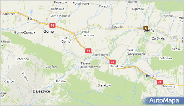 mapa Skorzeszyce, Skorzeszyce na mapie Targeo