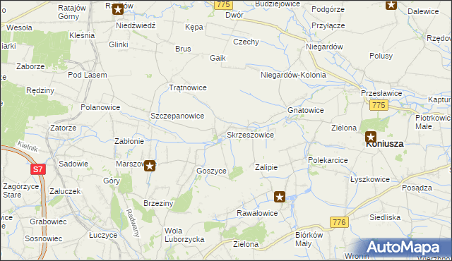 mapa Skrzeszowice, Skrzeszowice na mapie Targeo