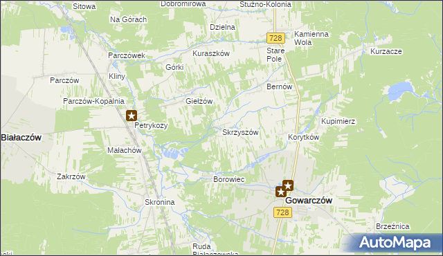 mapa Skrzyszów gmina Gowarczów, Skrzyszów gmina Gowarczów na mapie Targeo