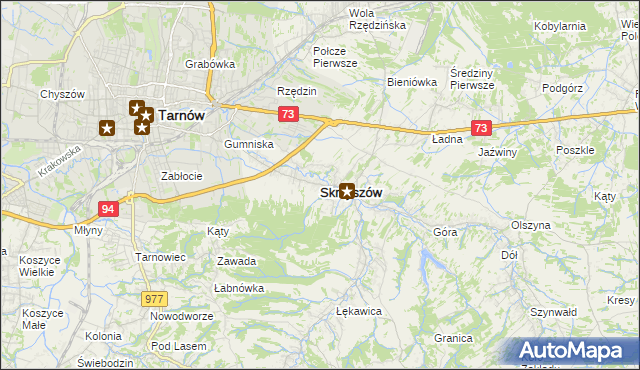 mapa Skrzyszów powiat tarnowski, Skrzyszów powiat tarnowski na mapie Targeo