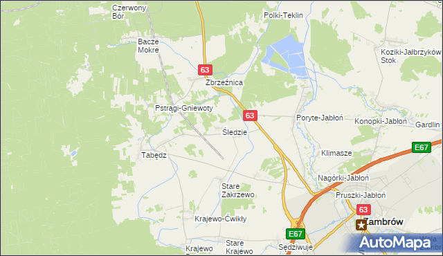 mapa Śledzie gmina Zambrów, Śledzie gmina Zambrów na mapie Targeo