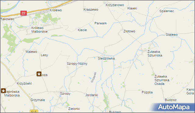 mapa Śledziówka gmina Stary Targ, Śledziówka gmina Stary Targ na mapie Targeo