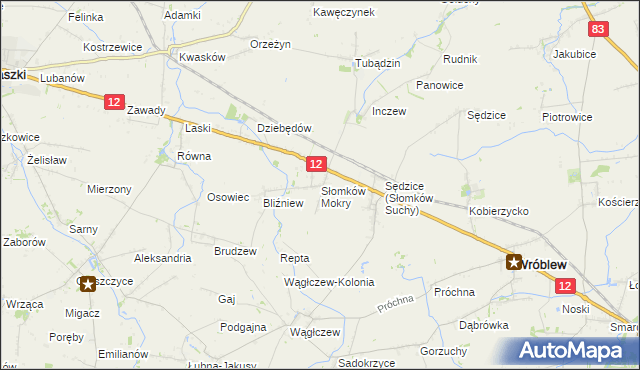 mapa Słomków Mokry, Słomków Mokry na mapie Targeo