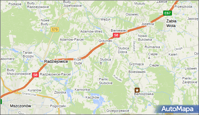 mapa Słubica B, Słubica B na mapie Targeo