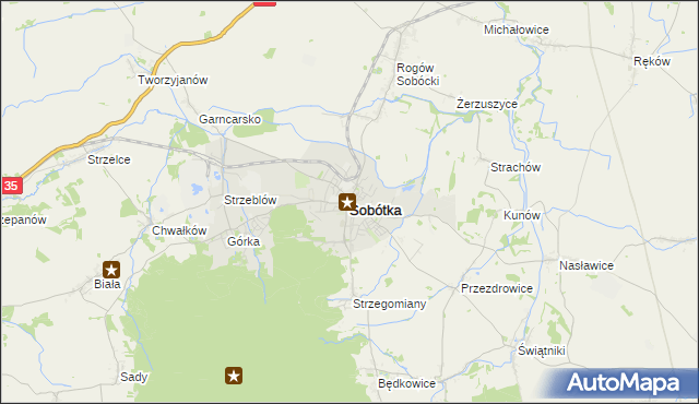 mapa Sobótka powiat wrocławski, Sobótka powiat wrocławski na mapie Targeo