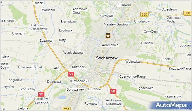 mapa Sochaczew, Sochaczew na mapie Targeo