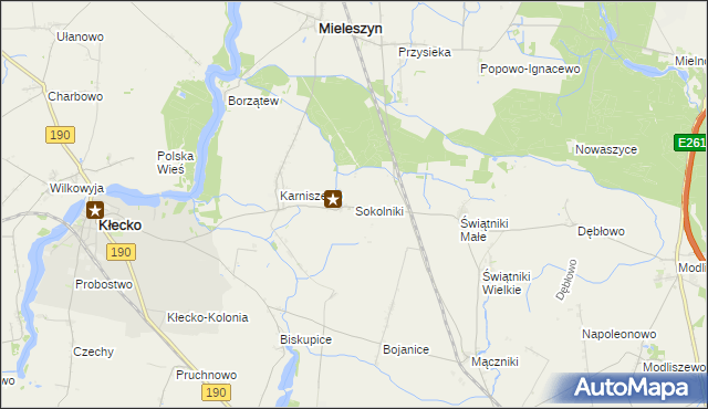 mapa Sokolniki gmina Mieleszyn, Sokolniki gmina Mieleszyn na mapie Targeo