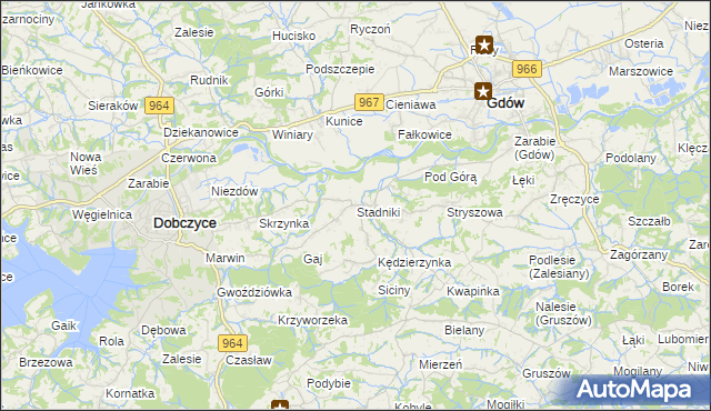 mapa Stadniki gmina Dobczyce, Stadniki gmina Dobczyce na mapie Targeo