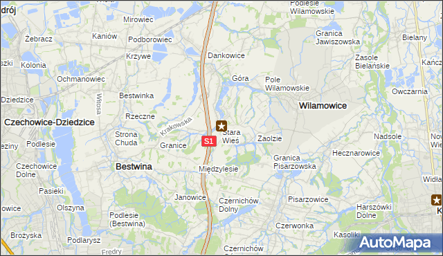 mapa Stara Wieś gmina Wilamowice, Stara Wieś gmina Wilamowice na mapie Targeo