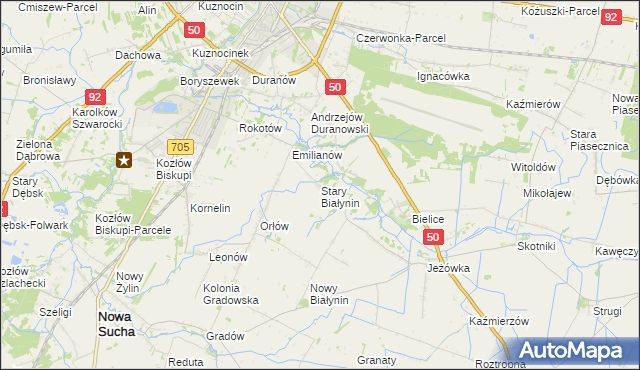 mapa Stary Białynin, Stary Białynin na mapie Targeo