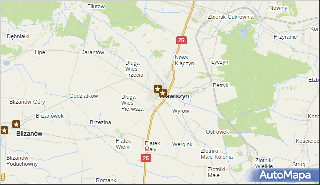 mapa Stawiszyn powiat kaliski, Stawiszyn powiat kaliski na mapie Targeo