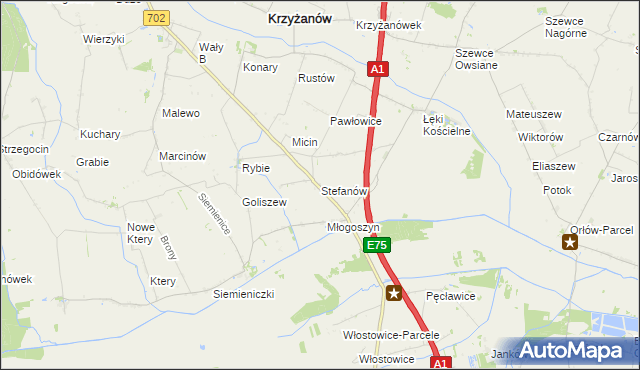 mapa Stefanów gmina Krzyżanów, Stefanów gmina Krzyżanów na mapie Targeo