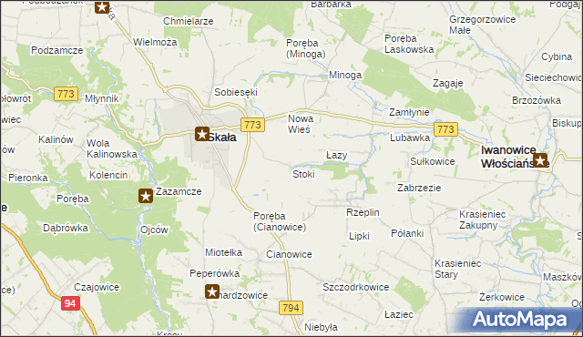 mapa Stoki gmina Skała, Stoki gmina Skała na mapie Targeo