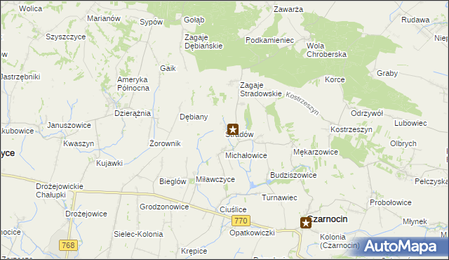 mapa Stradów gmina Czarnocin, Stradów gmina Czarnocin na mapie Targeo