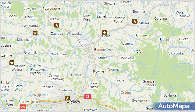 mapa Stróże gmina Grybów, Stróże gmina Grybów na mapie Targeo
