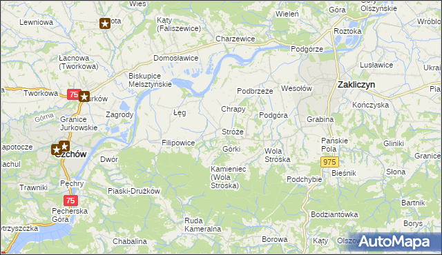 mapa Stróże gmina Zakliczyn, Stróże gmina Zakliczyn na mapie Targeo