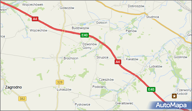 mapa Strupice gmina Chojnów, Strupice gmina Chojnów na mapie Targeo