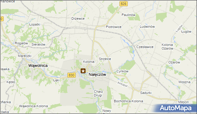 mapa Strzelce gmina Nałęczów, Strzelce gmina Nałęczów na mapie Targeo