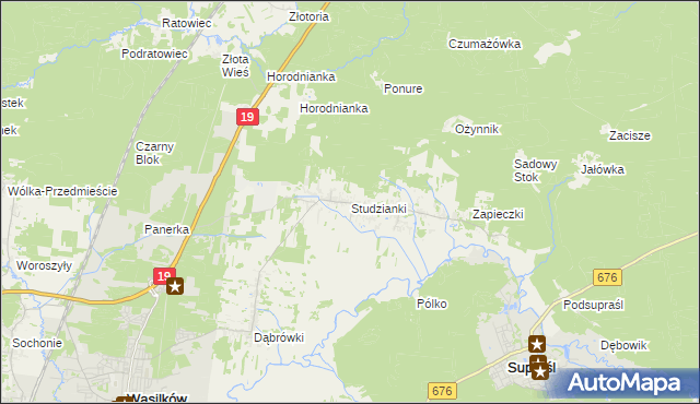 mapa Studzianki gmina Wasilków, Studzianki gmina Wasilków na mapie Targeo
