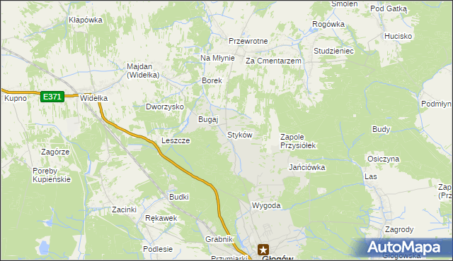 mapa Styków gmina Głogów Małopolski, Styków gmina Głogów Małopolski na mapie Targeo