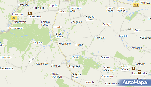 mapa Sucha gmina Trzyciąż, Sucha gmina Trzyciąż na mapie Targeo