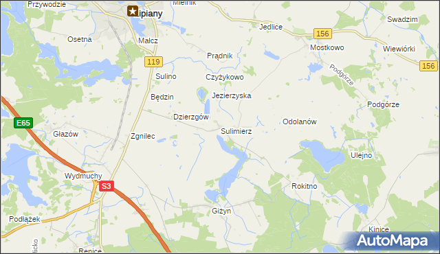 mapa Sulimierz gmina Myślibórz, Sulimierz gmina Myślibórz na mapie Targeo