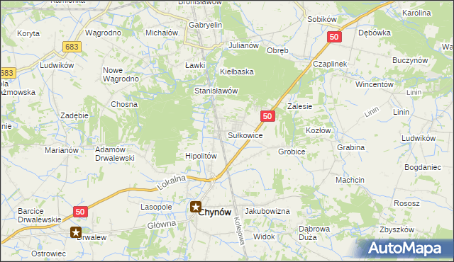 mapa Sułkowice gmina Chynów, Sułkowice gmina Chynów na mapie Targeo