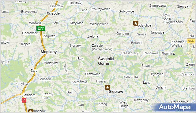 mapa Świątniki Górne, Świątniki Górne na mapie Targeo