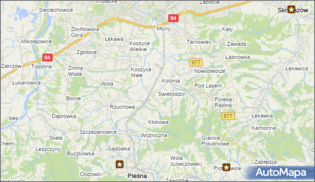 mapa Świebodzin gmina Pleśna, Świebodzin gmina Pleśna na mapie Targeo