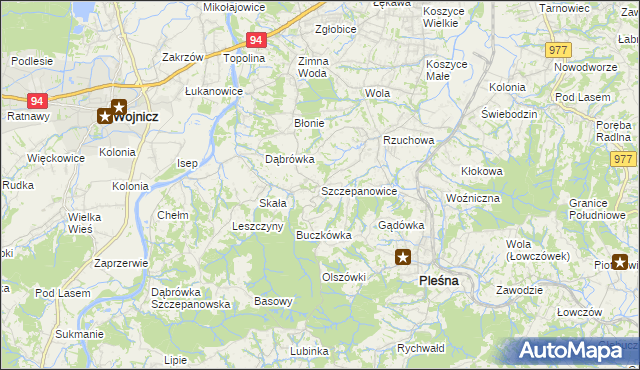 mapa Szczepanowice gmina Pleśna, Szczepanowice gmina Pleśna na mapie Targeo