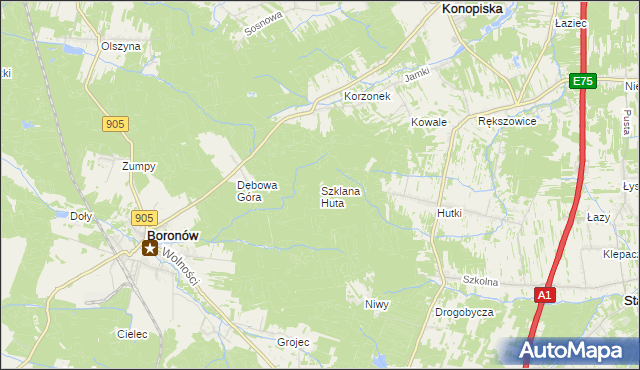 mapa Szklana Huta gmina Boronów, Szklana Huta gmina Boronów na mapie Targeo