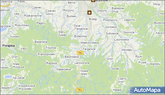 mapa Targanice, Targanice na mapie Targeo