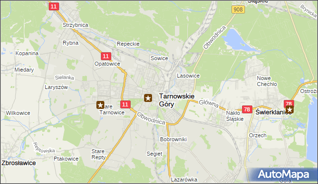 mapa Tarnowskie Góry, Tarnowskie Góry na mapie Targeo