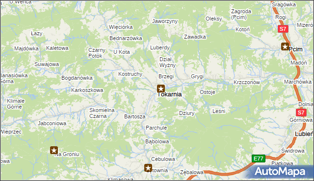 mapa Tokarnia powiat myślenicki, Tokarnia powiat myślenicki na mapie Targeo