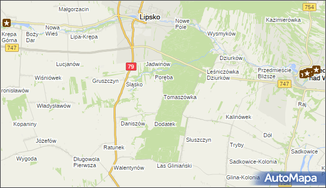 mapa Tomaszówka gmina Lipsko, Tomaszówka gmina Lipsko na mapie Targeo