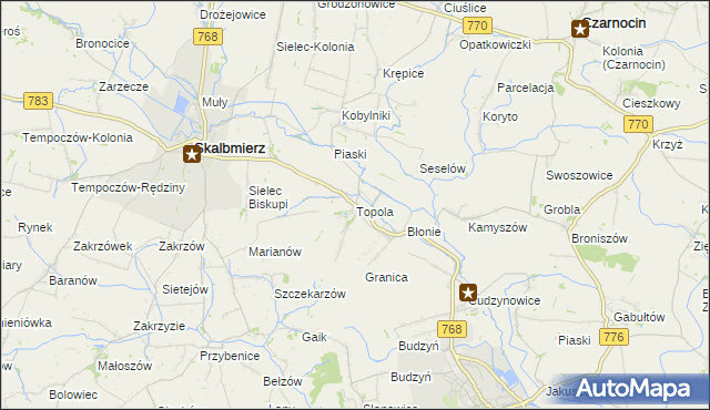 mapa Topola gmina Skalbmierz, Topola gmina Skalbmierz na mapie Targeo