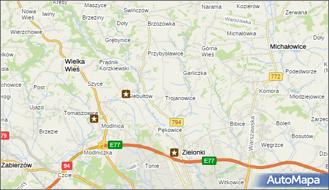 mapa Trojanowice gmina Zielonki, Trojanowice gmina Zielonki na mapie Targeo