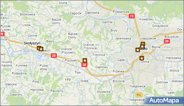 mapa Trzcinica gmina Jasło, Trzcinica gmina Jasło na mapie Targeo