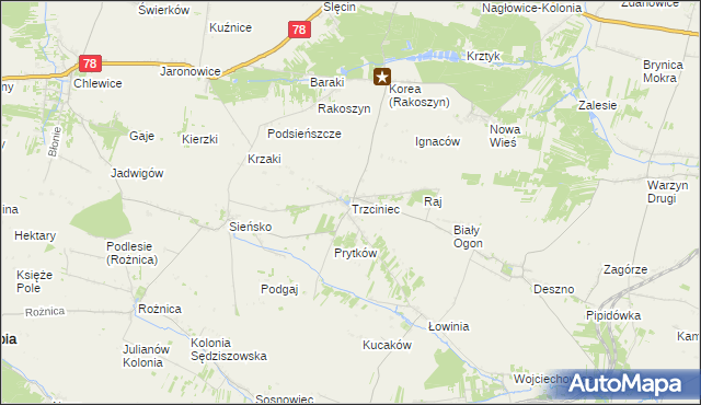 mapa Trzciniec gmina Nagłowice, Trzciniec gmina Nagłowice na mapie Targeo