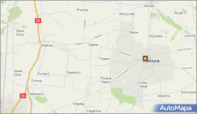 mapa Trzebin gmina Dobrzyca, Trzebin gmina Dobrzyca na mapie Targeo