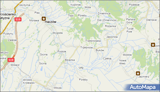 mapa Trześniów gmina Haczów, Trześniów gmina Haczów na mapie Targeo