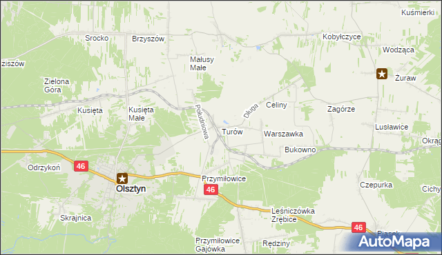 mapa Turów gmina Olsztyn, Turów gmina Olsztyn na mapie Targeo