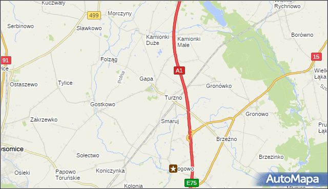 mapa Turzno gmina Łysomice, Turzno gmina Łysomice na mapie Targeo