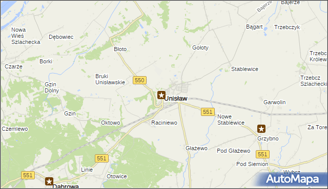 mapa Unisław powiat chełmiński, Unisław powiat chełmiński na mapie Targeo