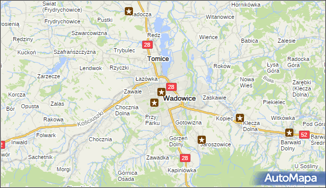 mapa Wadowice, Wadowice na mapie Targeo