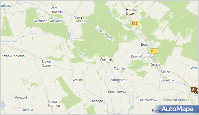 mapa Walimek gmina Sarnaki, Walimek gmina Sarnaki na mapie Targeo