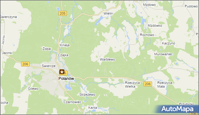 mapa Warblewo gmina Polanów, Warblewo gmina Polanów na mapie Targeo