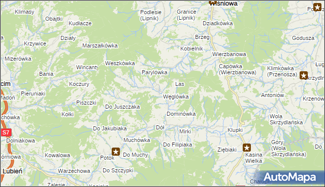 mapa Węglówka gmina Wiśniowa, Węglówka gmina Wiśniowa na mapie Targeo