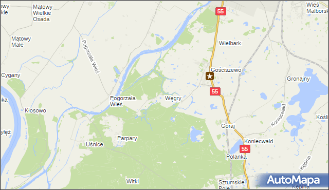 mapa Węgry gmina Sztum, Węgry gmina Sztum na mapie Targeo