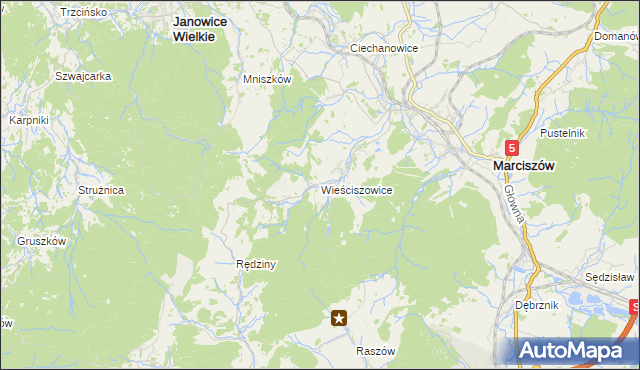mapa Wieściszowice, Wieściszowice na mapie Targeo